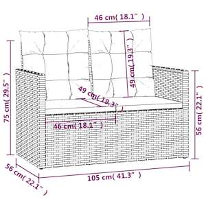 Zahradní lavice s poduškami černá 105 cm polyratan - obrázek 8