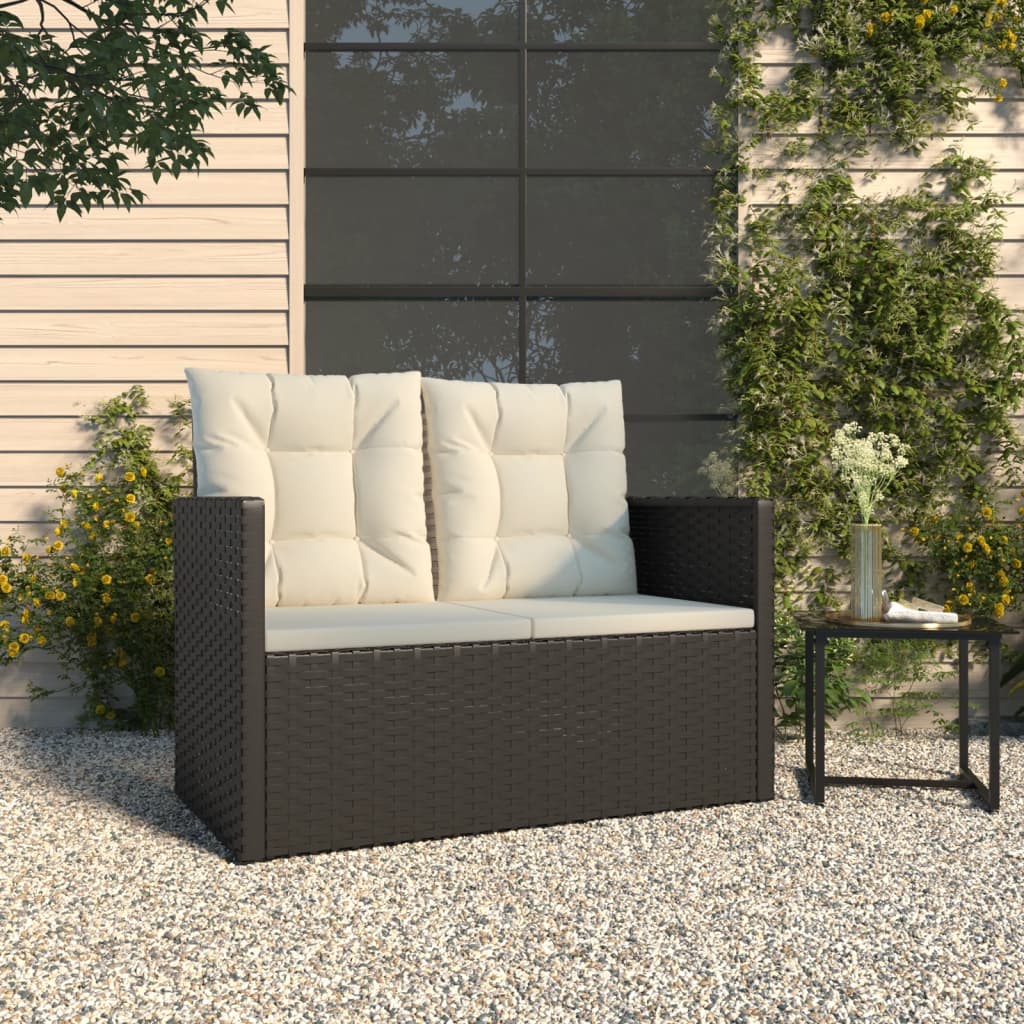 vida XL Gartenbank mit Kissen Schwarz 105 cm Poly Rattan