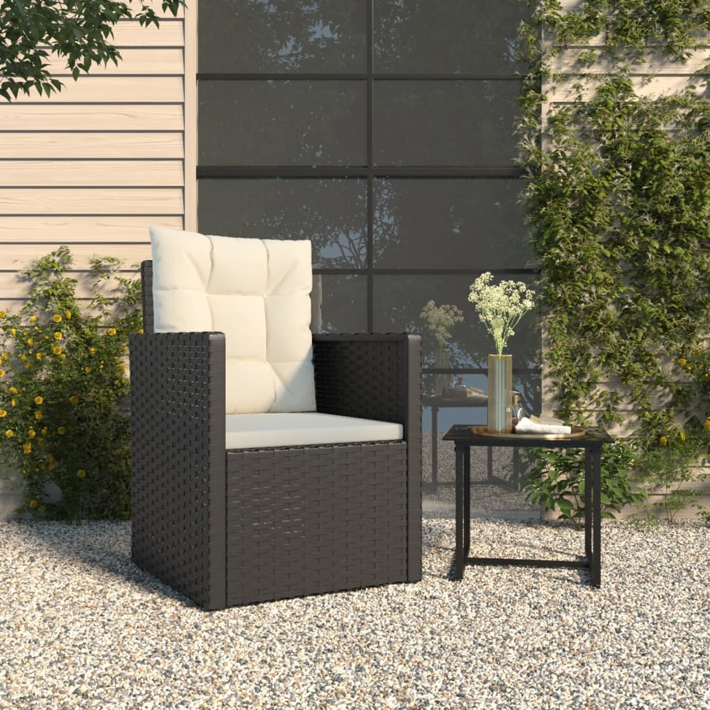 vidaXL Gartensessel mit Kissen Schwarz Poly Rattan