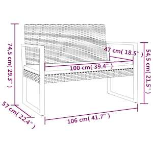 Zahradní lavice s poduškami černá 106 cm polyratan - obrázek 7