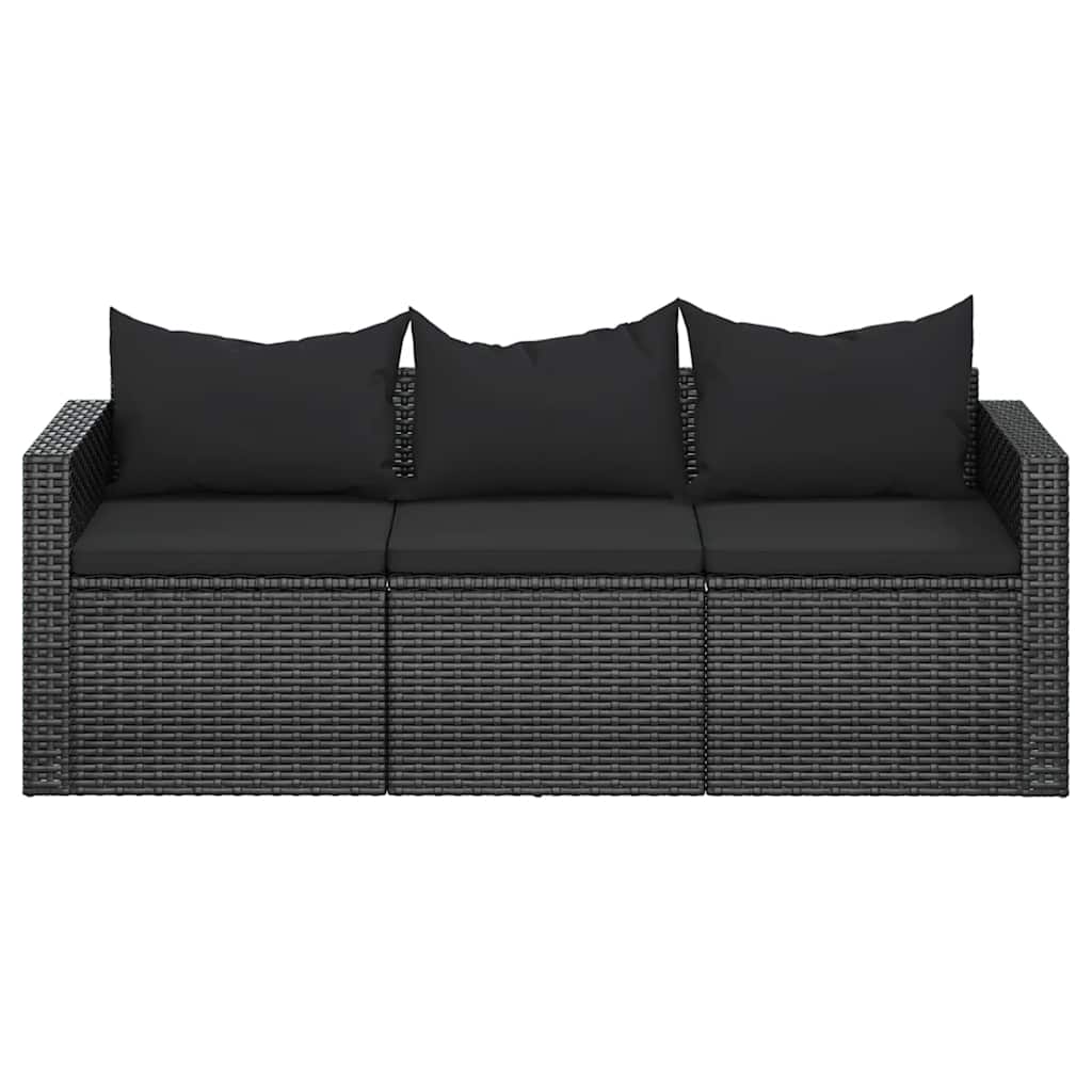 vidaXL Tuinbank 3-zits met kussens poly rattan zwart afbeelding