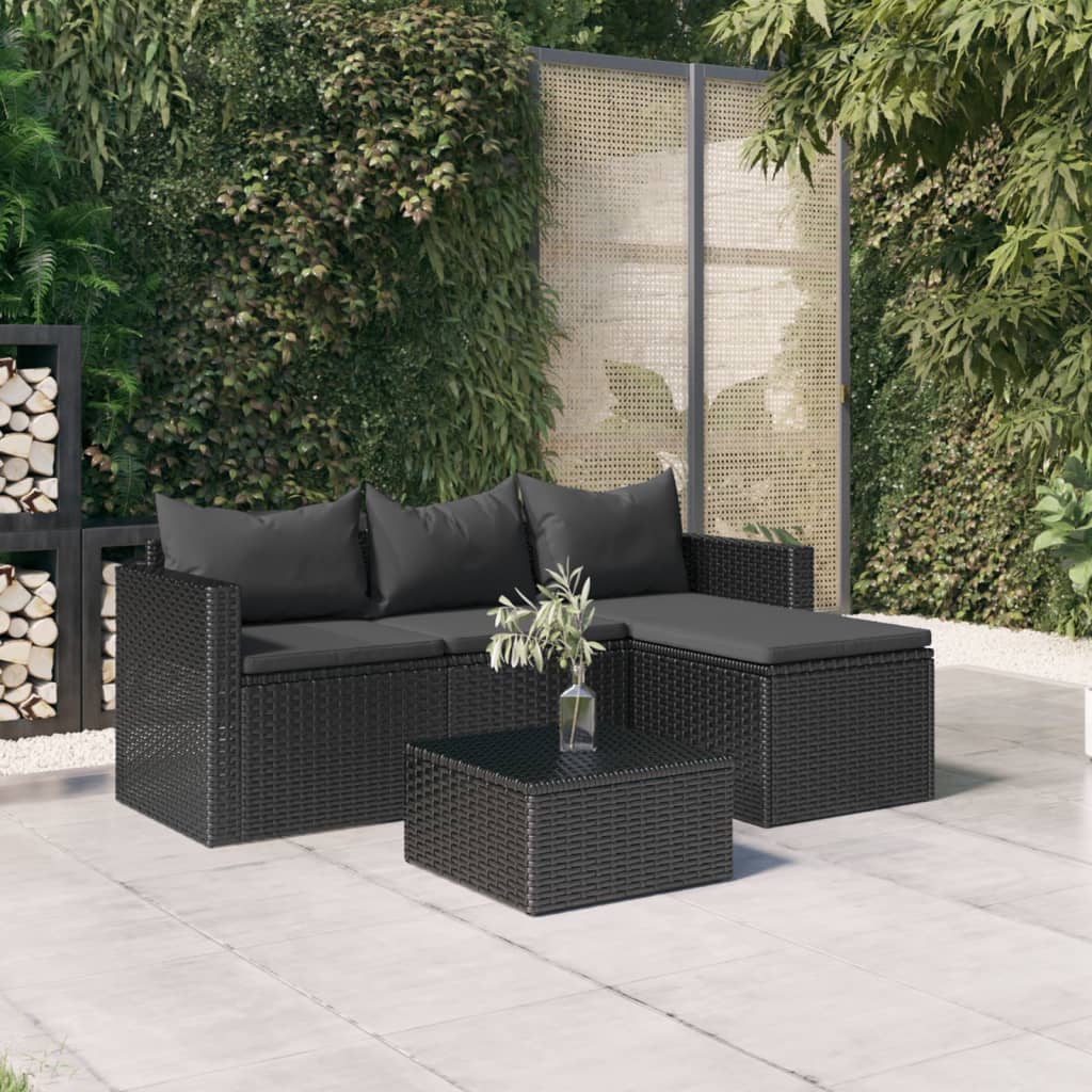 Vidaxl Set Mobilier De Gradina, Negru, Poliratan