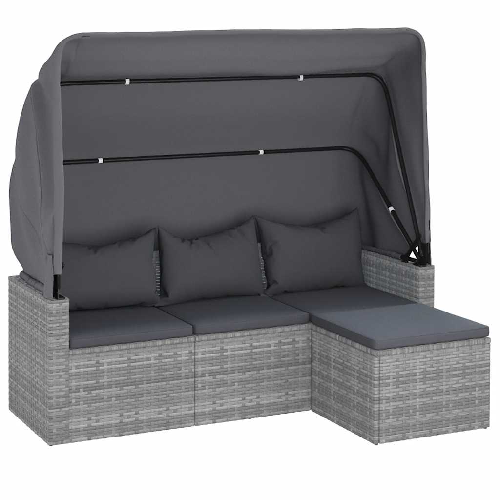 Thumbnail - vidaXL 3-Sitzer-Gartensofa mit Dach und Fußhocker Grau Poly Rattan