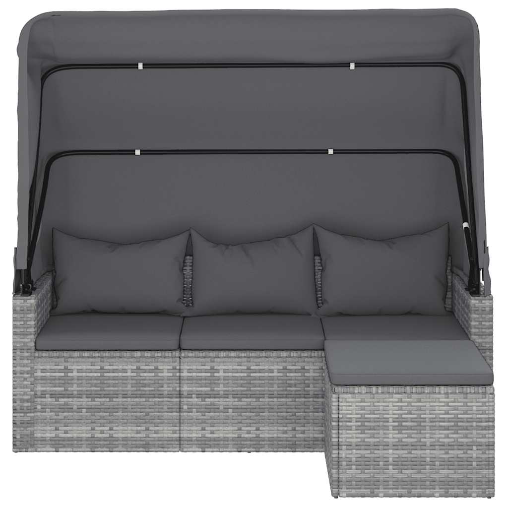 Thumbnail - vidaXL 3-Sitzer-Gartensofa mit Dach und Fußhocker Grau Poly Rattan