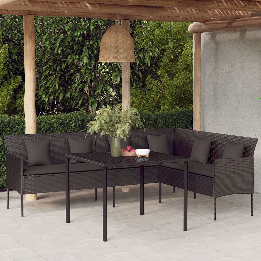 vidaXL Gartensofa in L-Form mit Kissen Schwarz Poly Rattan