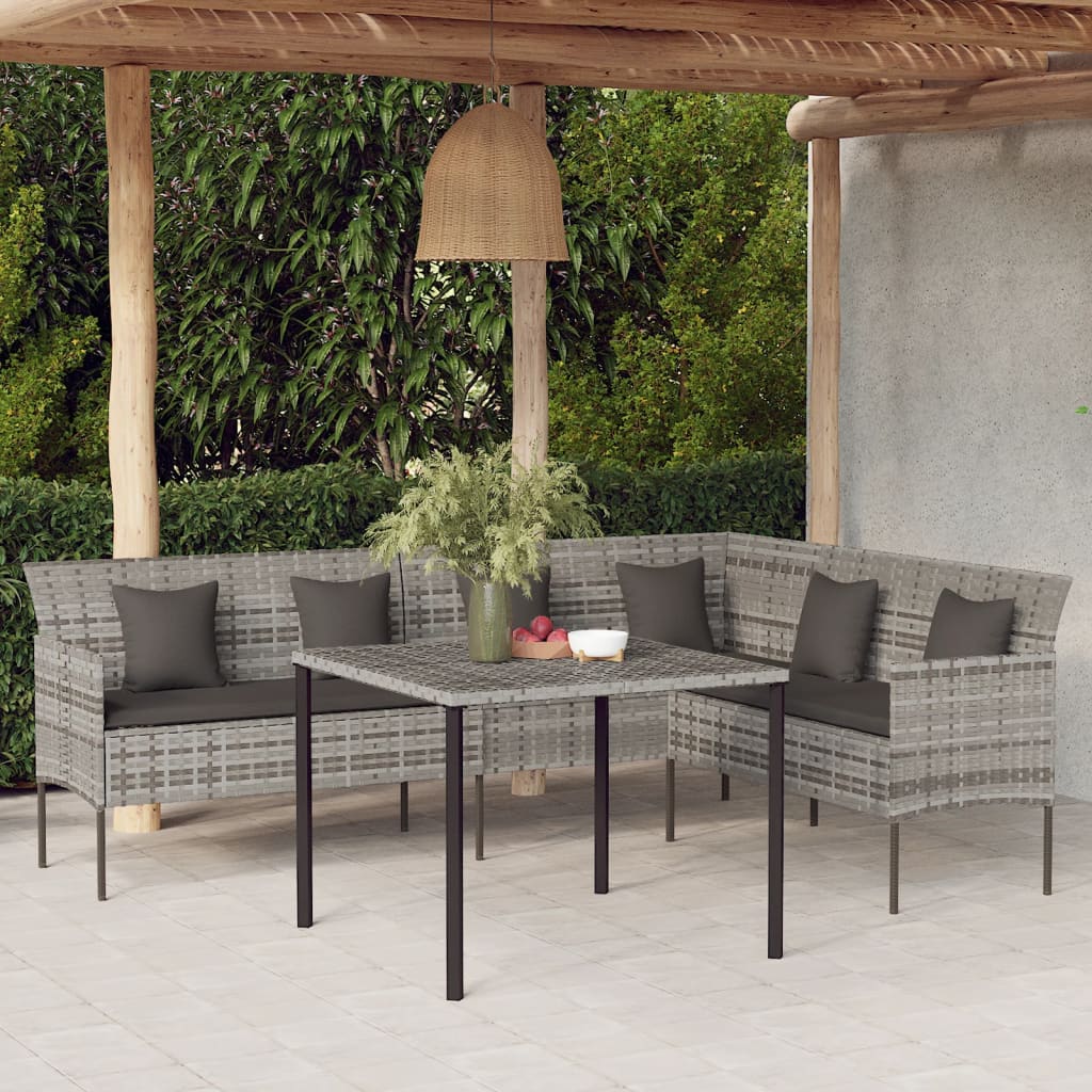 vidaXL Gartensofa in L-Form mit Kissen Grau Poly Rattan