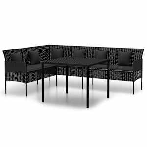 vidaXL 2-osaline aiam&ouml;&ouml;bli komplekt patjadega, must, pol&uuml;rotang