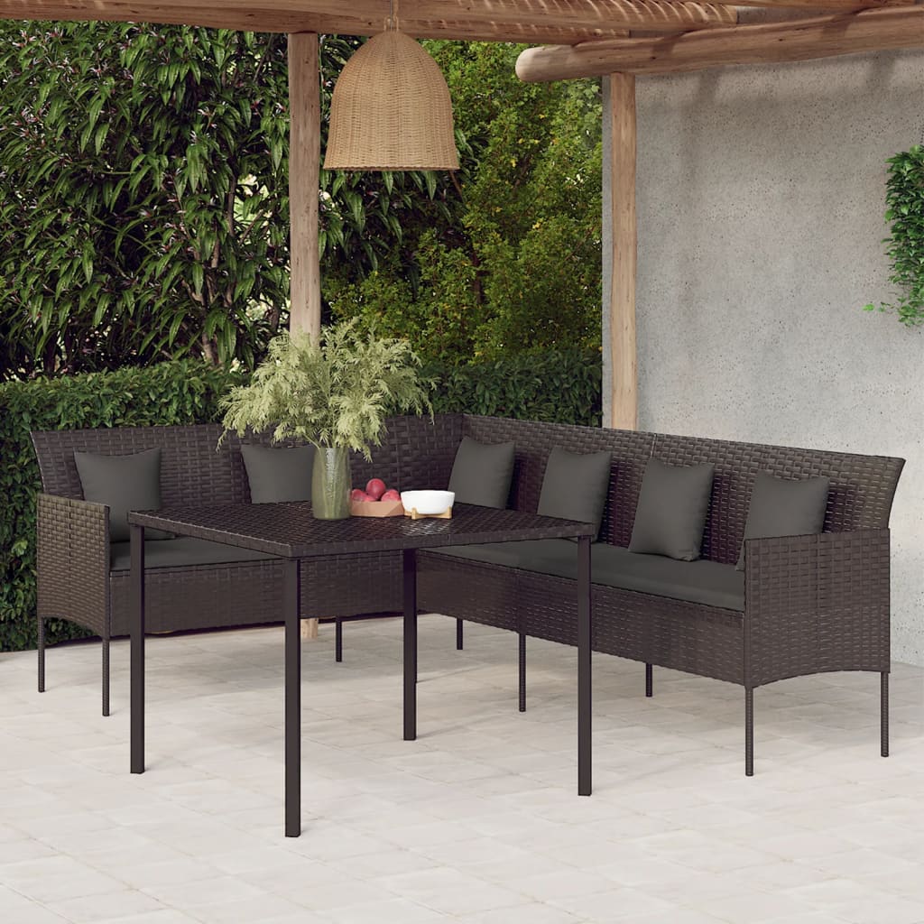 vidaXL 2 pcs conjunto de jantar p/ jardim c/ almofadões vime PE preto