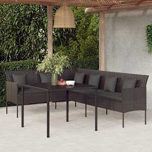 Vrtna jedilna garnitura 2-delna z blazinami črn poli ratan