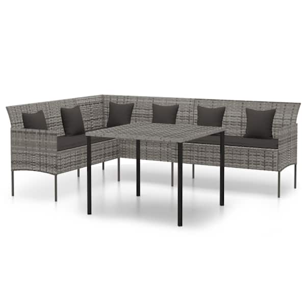 vidaXL 2-osaline aiam&ouml;&ouml;bli komplekt patjadega, hall, pol&uuml;rotang