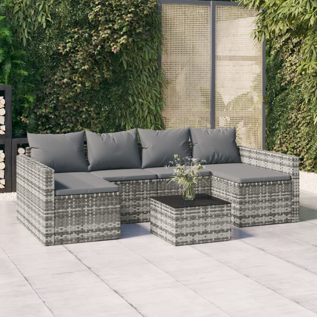 vidaXL 2-tlg. Garten-Lounge-Set mit Kissen Grau Poly Rattan