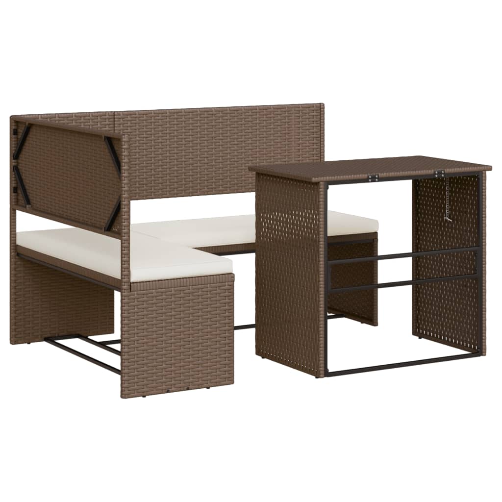 Thumbnail - vidaXL Gartensofa in L-Form mit Tisch und Kissen Braun Poly Rattan
