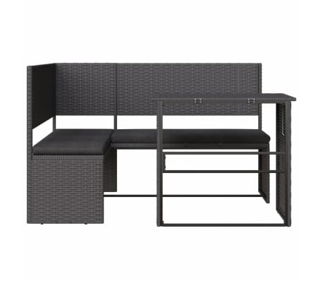 Patio Sofa with Table and Cushions L-Shaped Black Poly Rattan main image 1