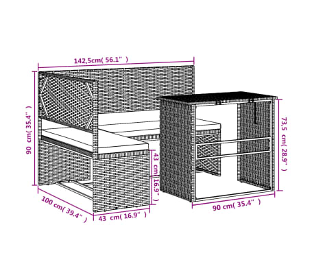 Patio Sofa with Table and Cushions L-Shaped Black Poly Rattan main image 0