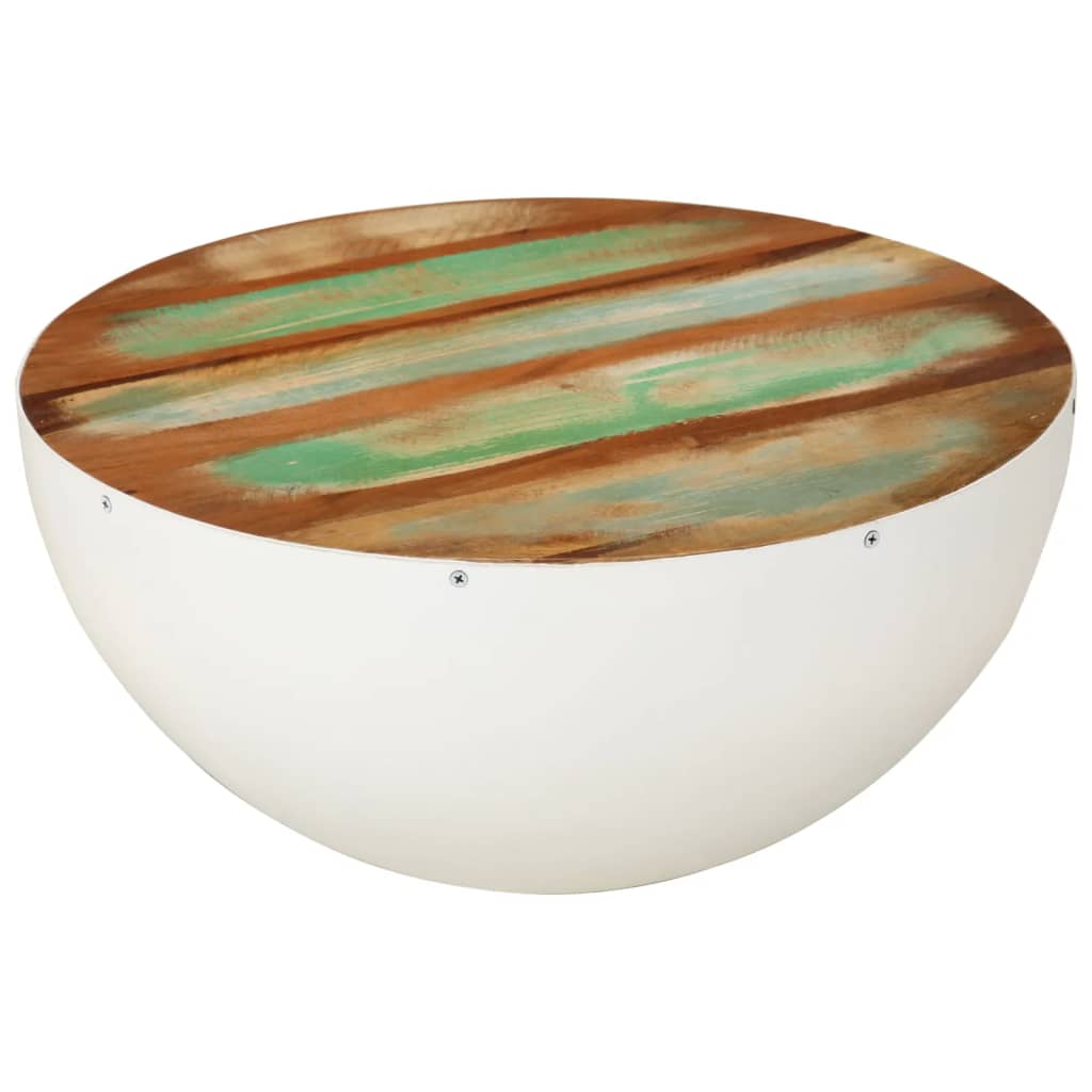 vidaXL Măsuță de cafea formă de bol alb Ø50x24 cm lemn masiv reciclat