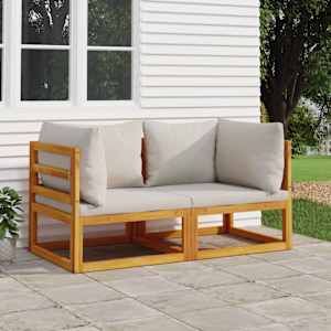 Segmentni kotni kavč 2 kos s sv. sivimi blazinami trdna akacija