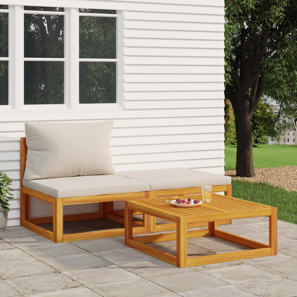 vidaXL 3 Piece Garden Lounge Set with Cushions Solid Wood Acacia