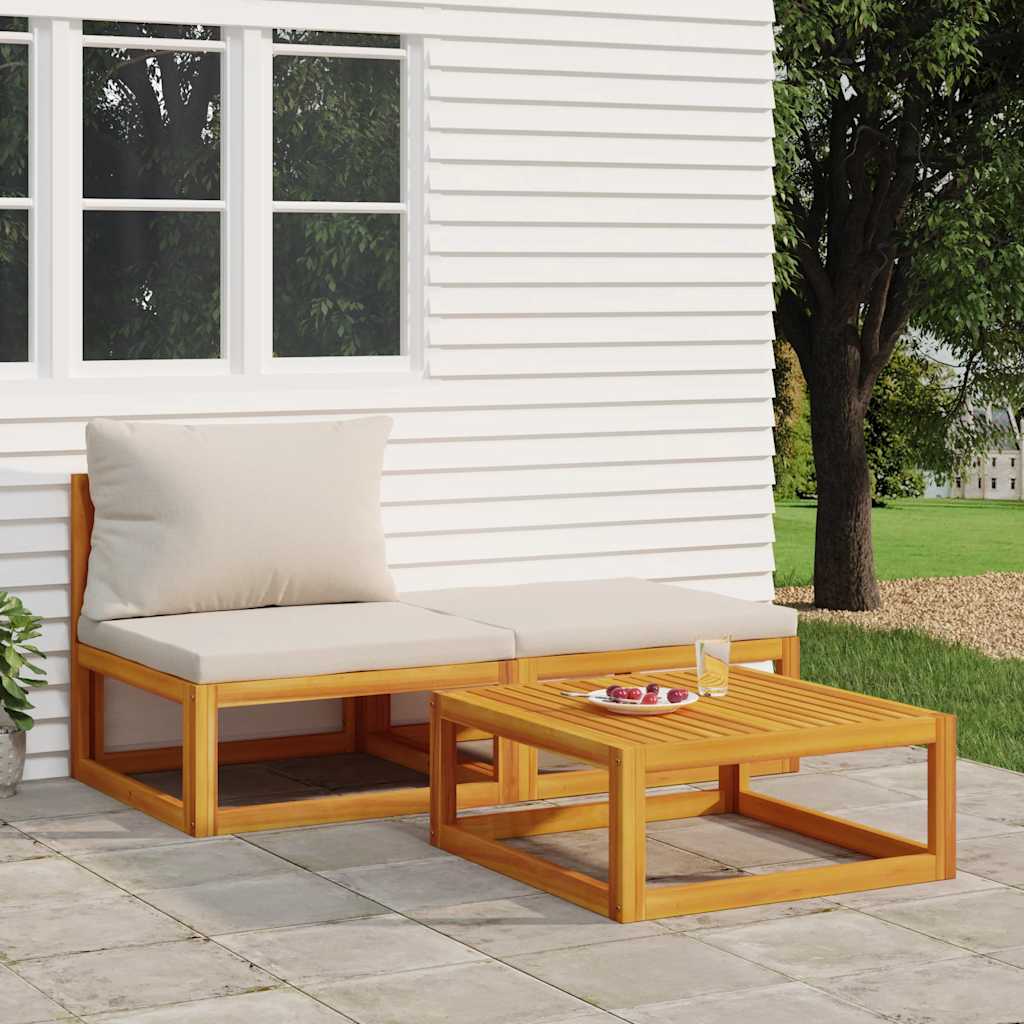 vida XL 3-tlg. Garten-Lounge-Set mit Kissen Massivholz Akazie