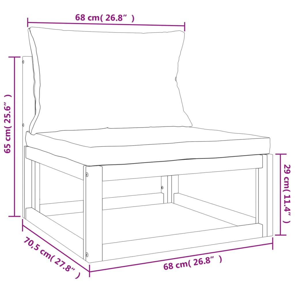 Środkowa sofa ogrodowa z jasnoszarymi poduszkami, akacja