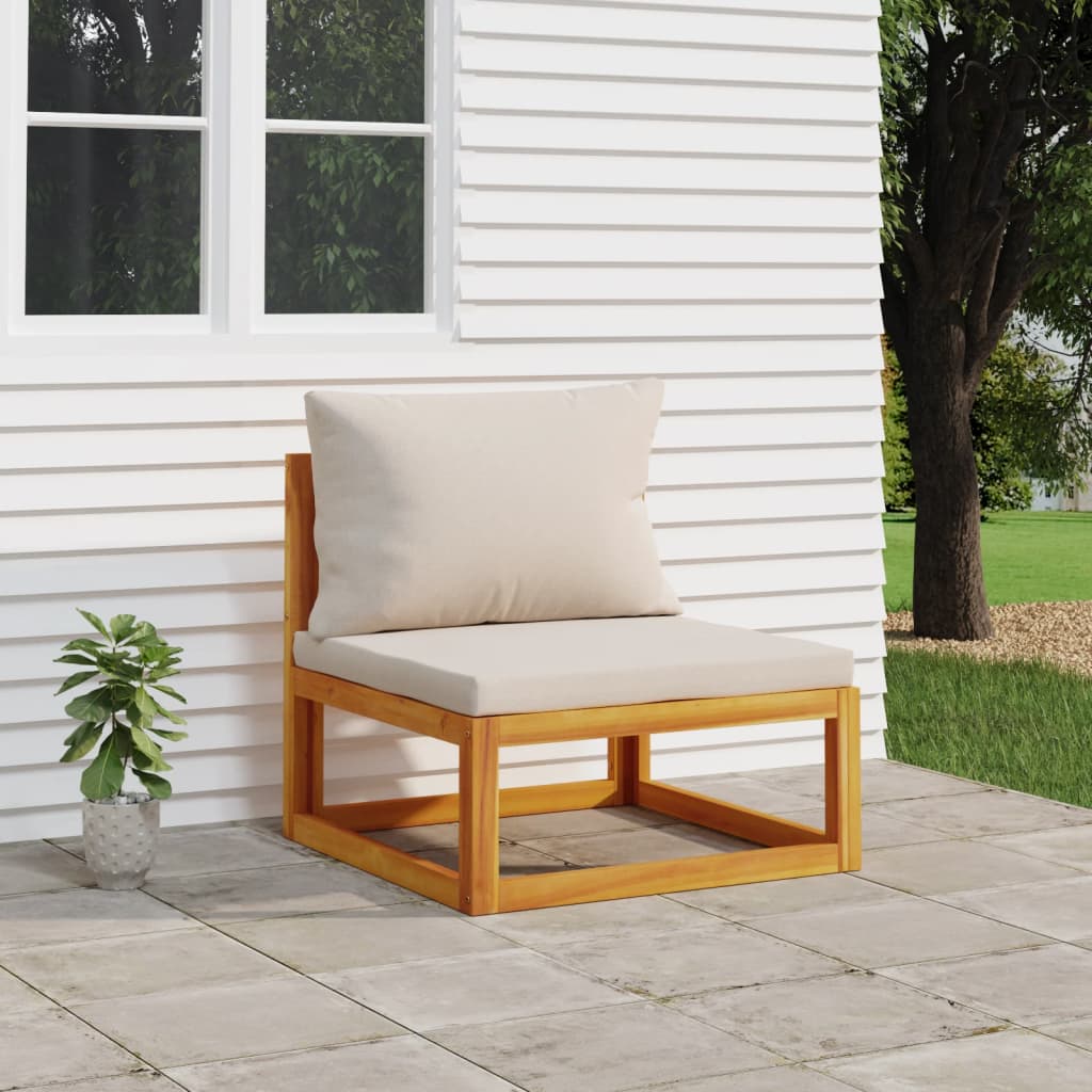 vida XL Garten-Mittelsofa mit Hellgrauen Kissen Massivholz Akazie