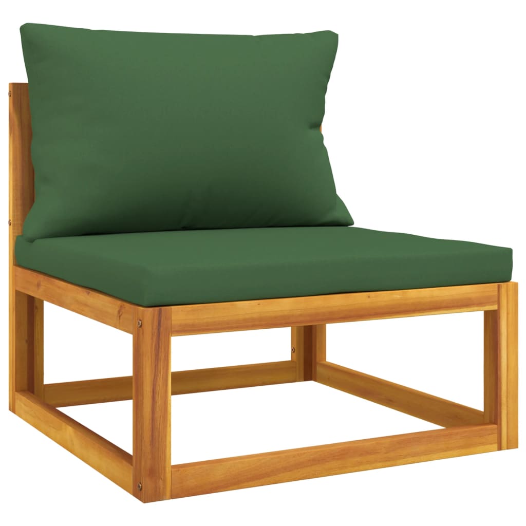 Image of vidaXL Garden Middle Sofa with Green Cushions Solid Wood Acacia