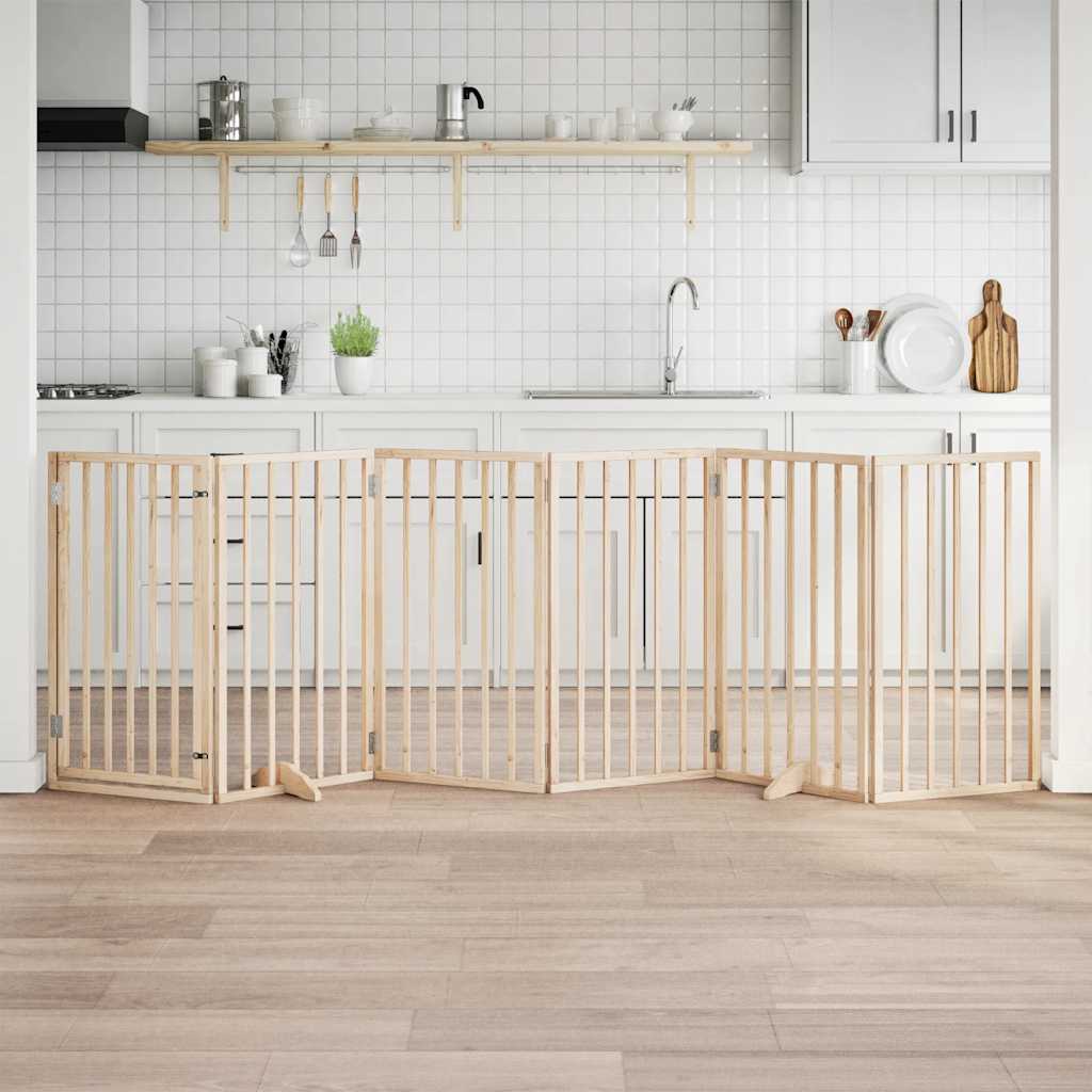 vidaXL Poartă de acces pentru câini cu ușă pliabilă, 6 panouri, 300 cm, lemn de plop
