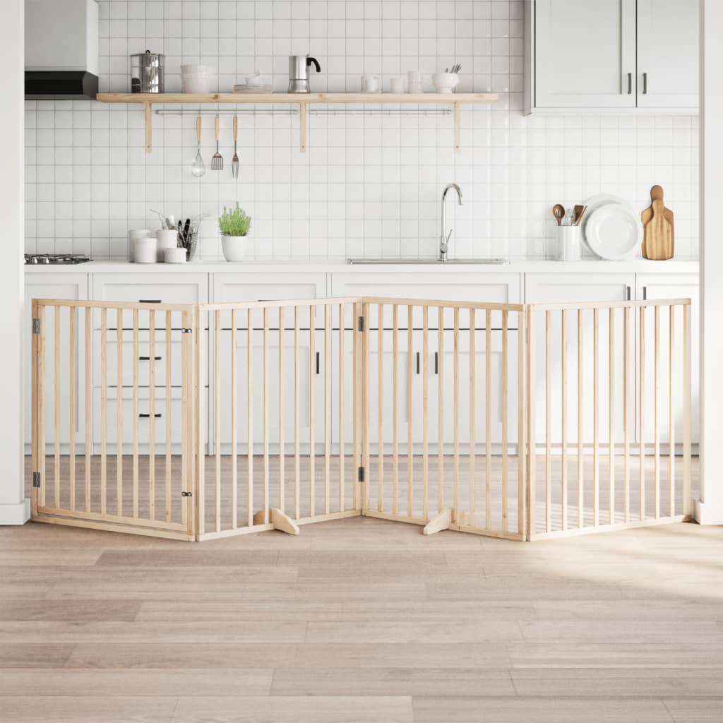 vidaXL Poartă de câini pliabilă cu ușă, 4 panouri, 320 cm, lemn plop