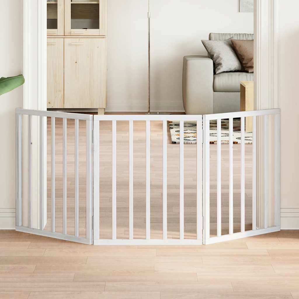 vidaXL 3-tlg. Hundetor Faltbar Weiß 150 cm Pappelholz