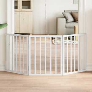 Vrata za pse zložljiva 3 paneli bela 150 cm topolovina