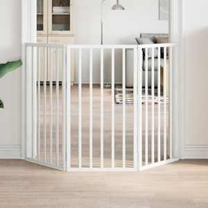 Zložljiva pasja vrata s 3 deli, bela, 150 cm, topolov les