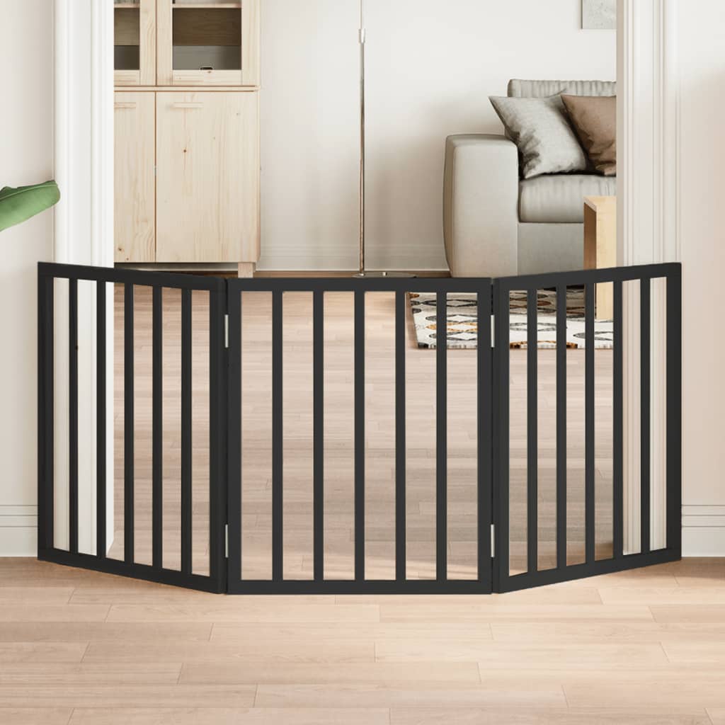 vidaXL Poartă pentru câini pliabilă 3 panouri negru, 150 cm, lemn plop