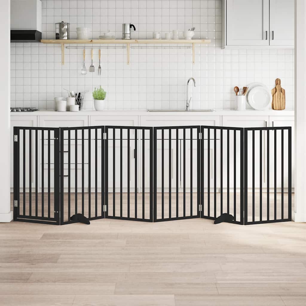 vidaXL Poartă câini pliabilă cu ușă 6 panouri negru, 300 cm, lemn plop