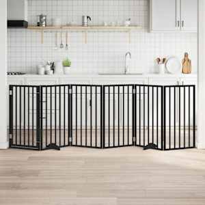 Ograda za pse z vrati zložljiva 6 panelov črna 300cm topolovina