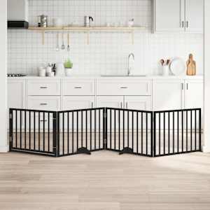 Ograda za pse z vrati zložljiva 4 paneli črna 320 cm topolovina