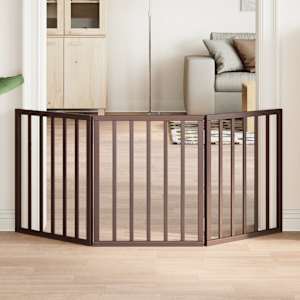 Vrata za pse zložljiva 3 paneli rjava 150 cm topolovina