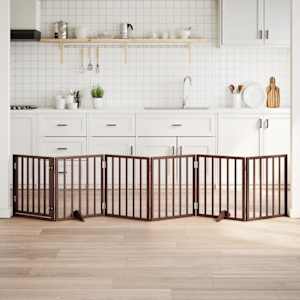 Ograda za pse z vrati zložljiva 6panelov rjava 300cm topolovina