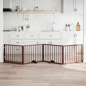 Pasja vrata z vrati, zložljiva, 4 panela, rjava, 320 cm, topolov les