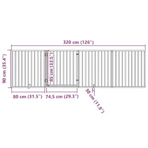 Psí branka s dvířky, skládací, 4 panely, hnědá, 320 cm, topolové dřevo - obrázek 11