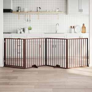 Pasja vrata z vrati, zložljiva, 4 panela, rjava, 320 cm, topolov les