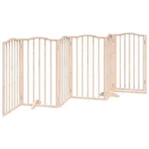 Psí branka s dvířky, skládací, 6 panelů, 300 cm, topolové dřevo - obrázek 6