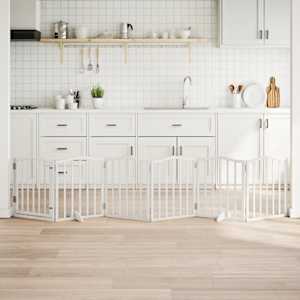 Ograda za pse z vrati zložljiva 6 panelov bela 300cm topolovina