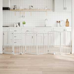 Ograda za pse z vrati zložljiva 6 panelov bela 300cm topolovina