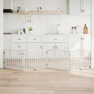 Ograda za pse z vrati zložljiva 4 paneli bela 320 cm topolovina