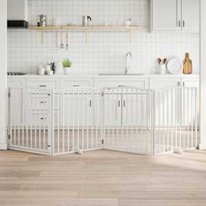 Ograda za pse z vrati zložljiva 4 paneli bela 320 cm topolovina