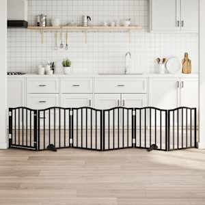 Ograda za pse z vrati zložljiva 6 panelov črna 300cm topolovina