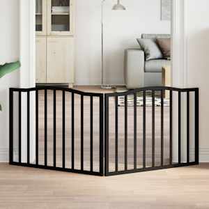 Vrata za pse zložljiva 2 panela črna 160 cm topolovina