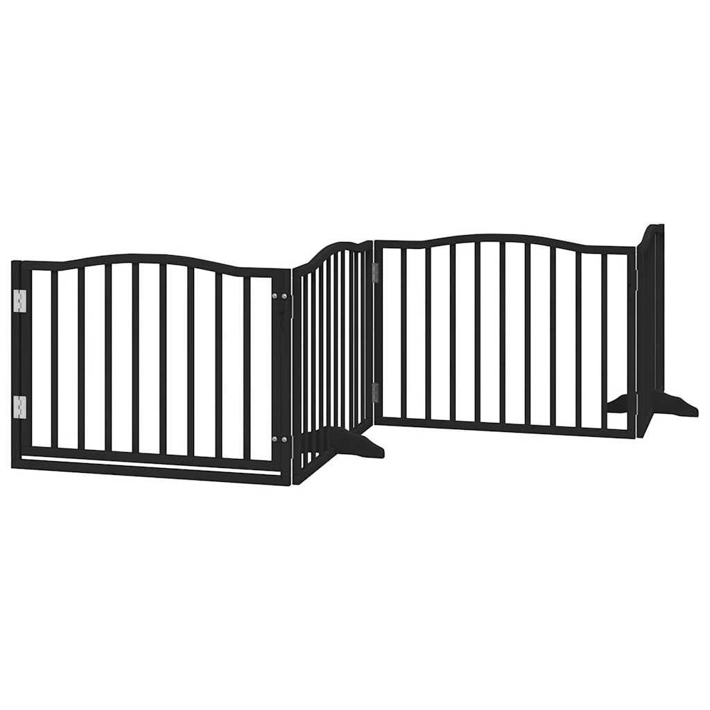 vidaXL Psí branka s dvířky, skládací, 4 panely, černá, 320 cm, topolové dřevo