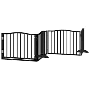 Psí branka s dvířky, skládací, 4 panely, černá, 320 cm, topolové dřevo - obrázek 2