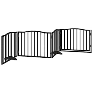 Psí branka s dvířky, skládací, 4 panely, černá, 320 cm, topolové dřevo - obrázek 6