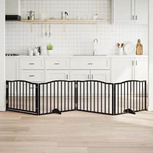 Pasja vrata z vrati, zložljiva, 4 panela, črna, 320 cm, topolov les